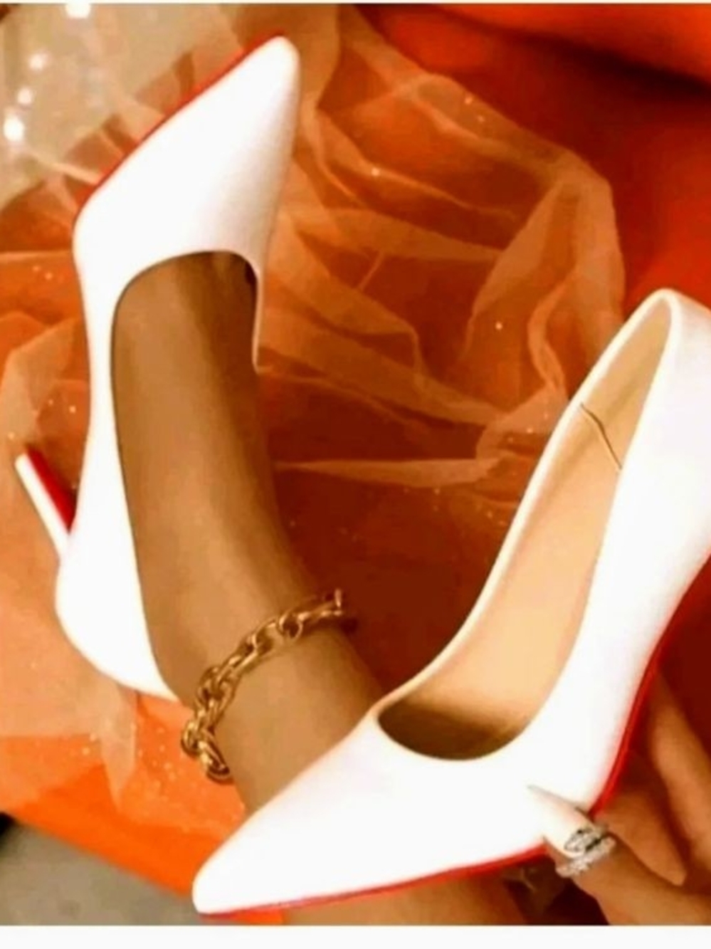 Elegant White Pointed-Toe High Heels With A Red Sole for Women